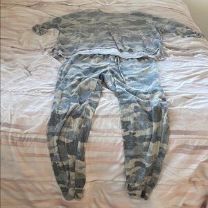 Blue and Tan Camouflage Pajama Set Soft Sleepwear